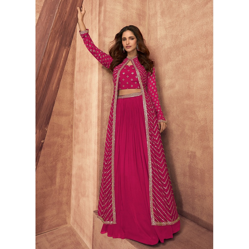 Hot Pink Dola Silk Party Wear Lehenga Choli with Jacket