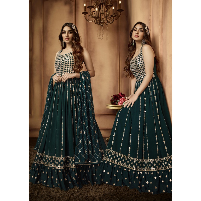Imperial Bottle Green Sequins Wedding Festive Anarkali Suit