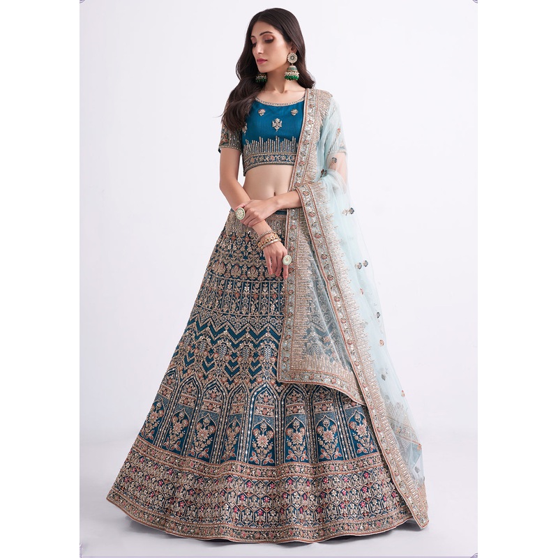 Imposing Teal Blue Wedding Style Designer Bridal Lehenga Choli