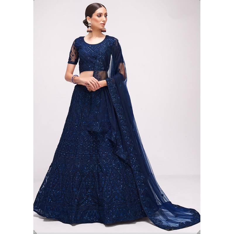 Incredible Dark Blue Cording Designer Wedding Bridal Lehenga Choli
