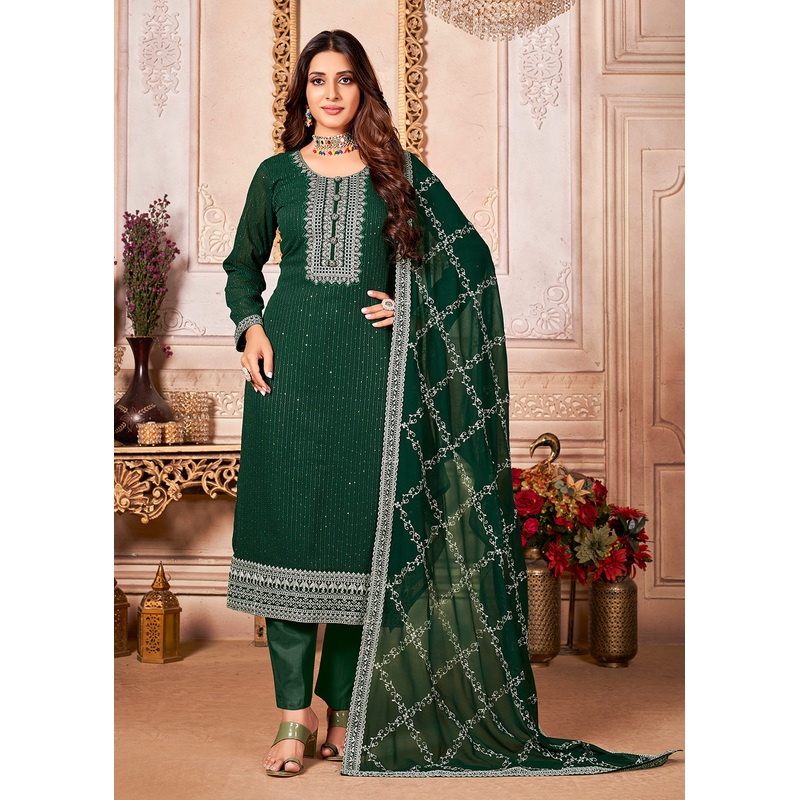 Marvelous Green Indian Georgette Ceremonial Salwar Suit
