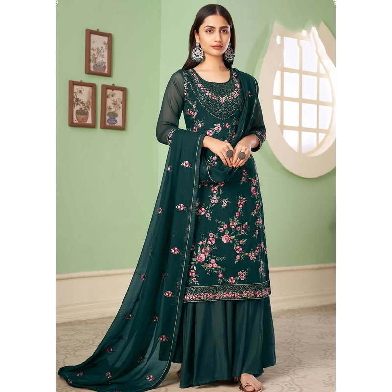 Multi Thread Chic Green Georgette Palazzo Salwar Suit