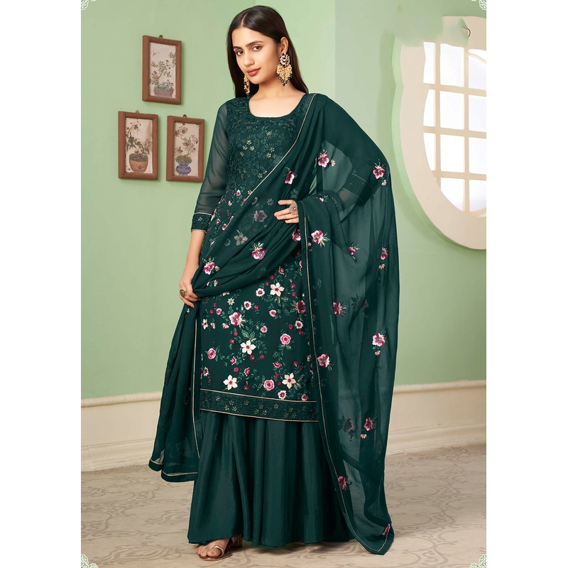 Multi Thread Ingenious Dark Green Georgette Palazzo Salwar Suit