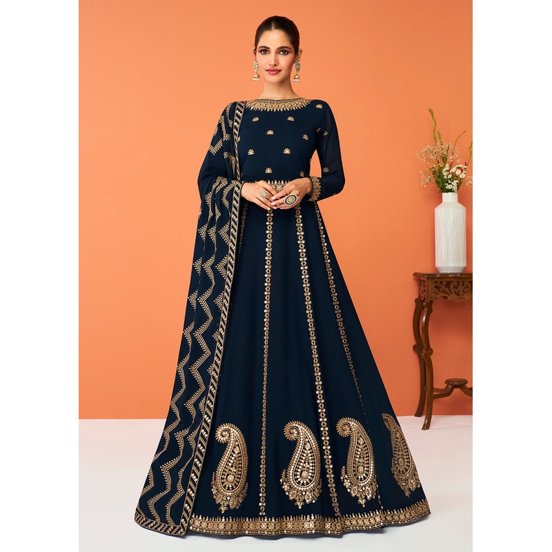 Navy Blue Festive Wear Embroidered Anarkali Suit