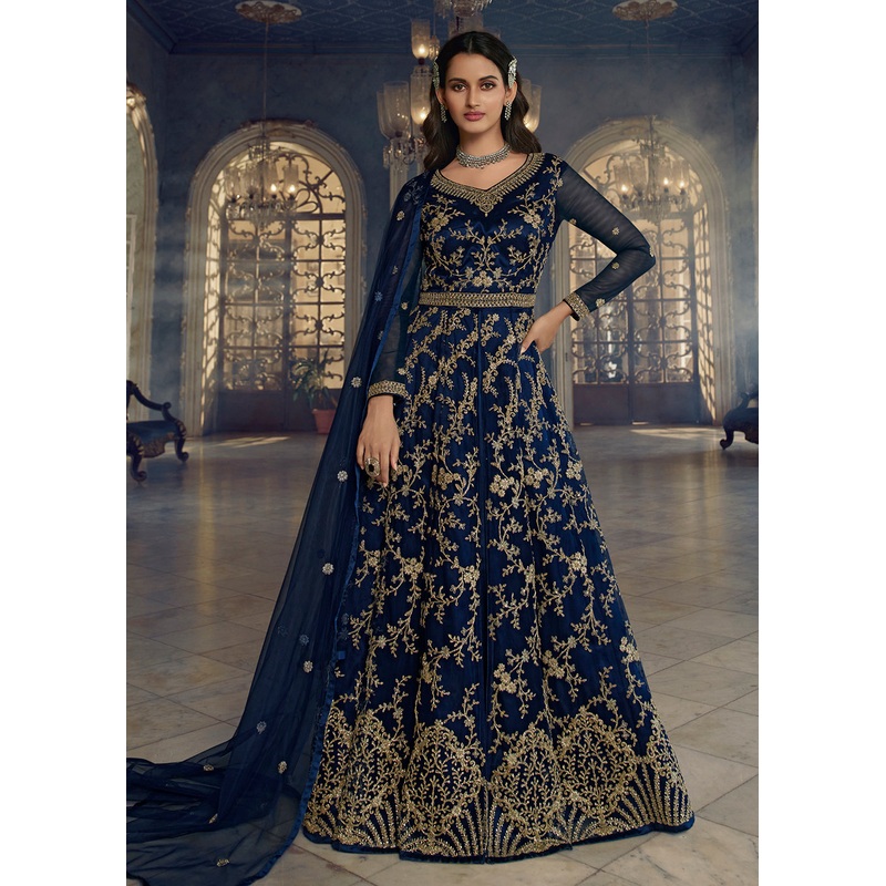 Navy Blue Wedding Party Net Designer Anarkali Suit