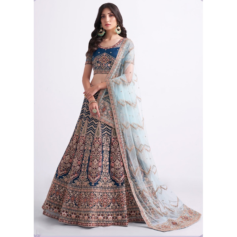 Persian Blue Wedding Style Designer Bridal Lehenga Choli
