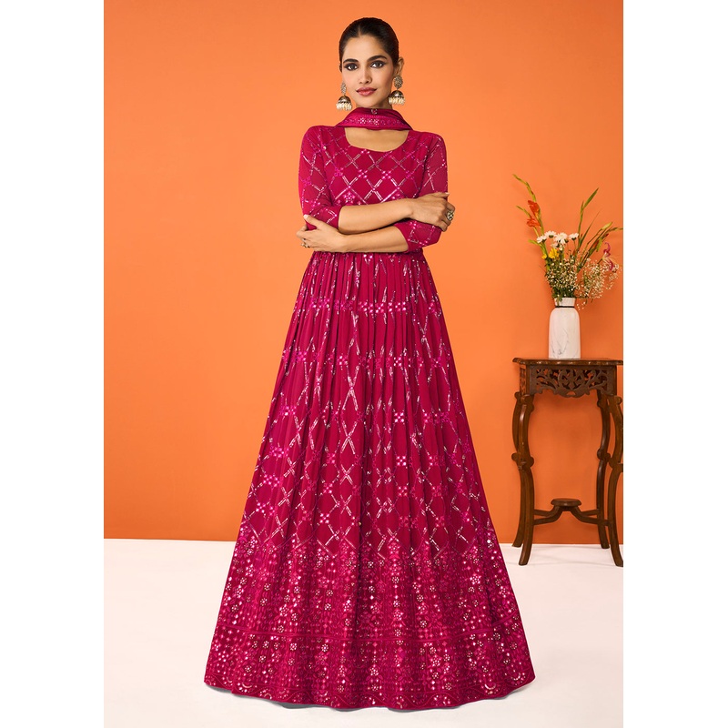 Pink Wedding Festive Special Georgette Anarkali Suit