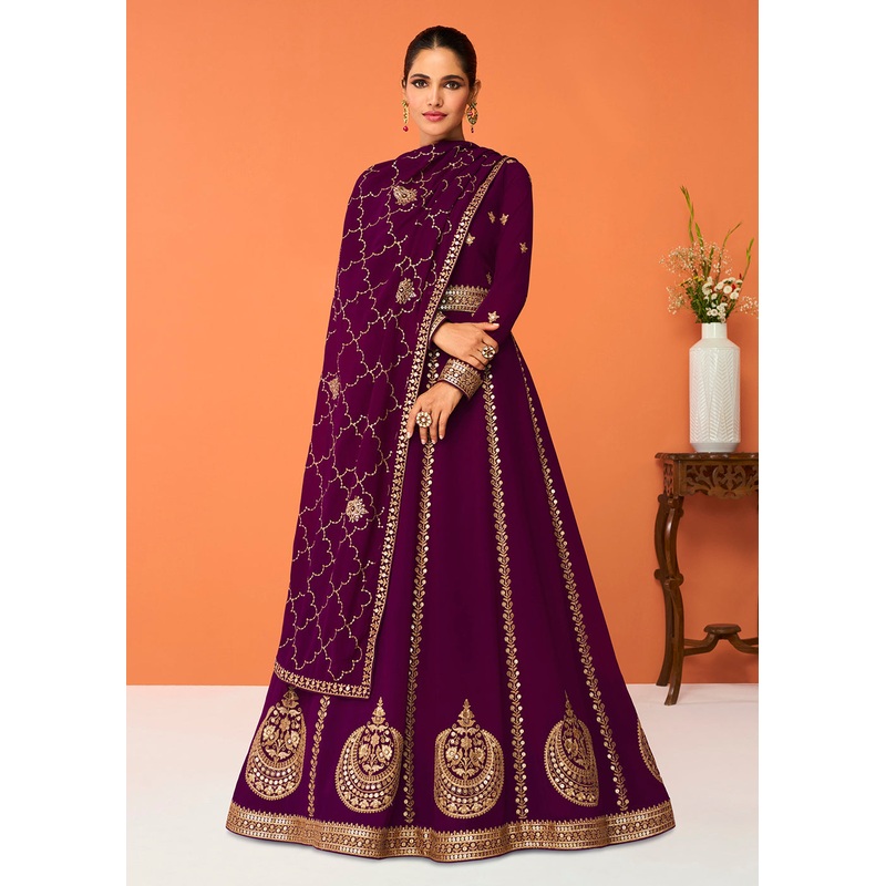 Plum Purple Festive Wear Embroidered Anarkali Suit