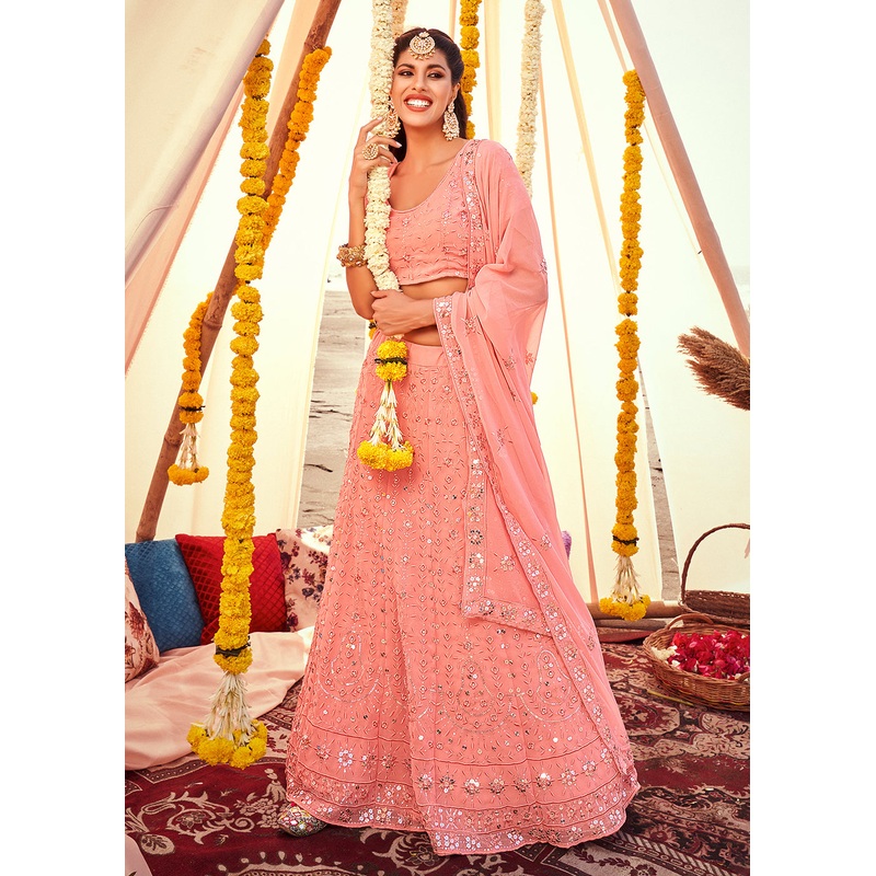 Precious Pink Sequined Wedding Function Wear Lehenga Choli