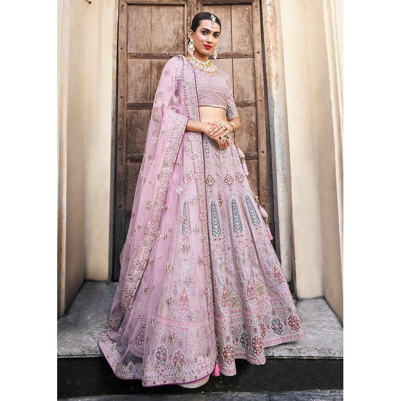 Pretty Lavender Bridal Wear Heavy Embroidered Silk Lehenga Choli