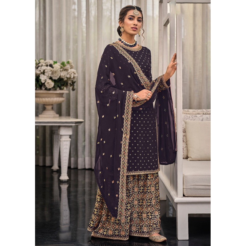 Purple Chinon & Georgette Designer Palazzo Salwar Suit