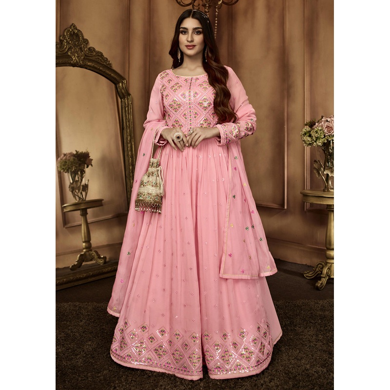 Riveting Light Pink Sequins Wedding Festive Anarkali Suit