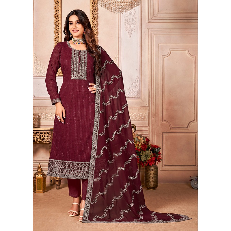 Royal Maroon Indian Georgette Ceremonial Salwar Suit