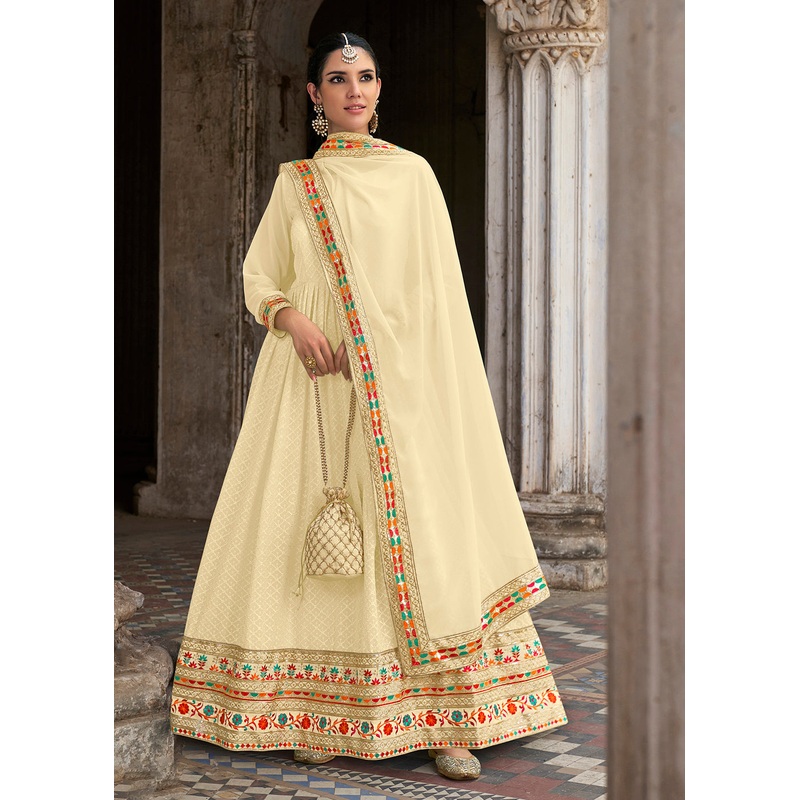 Sequins Embroidered Lime Yellow Georgette Traditional Anarkali