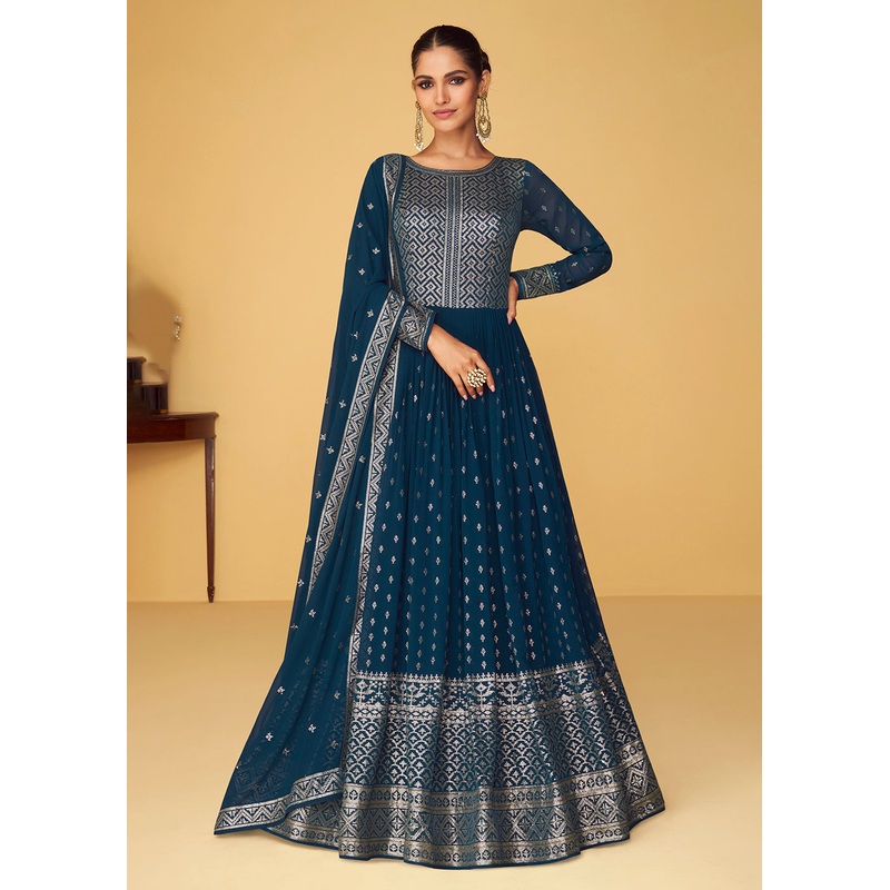 Sequins & Thread Real Georgette Blue Indian Anarkali Suit
