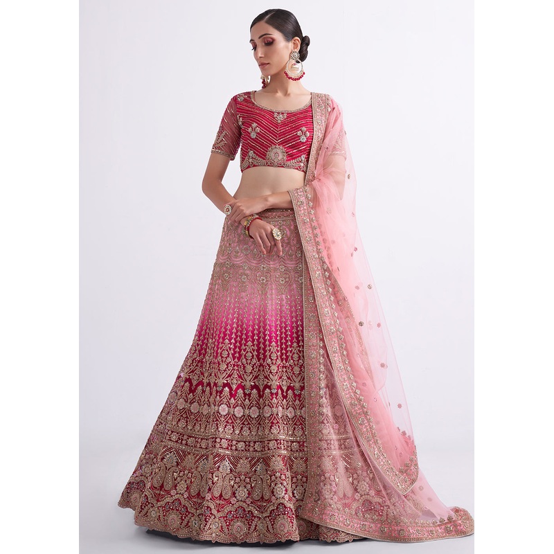 Shaded Rani Pink Wedding Style Designer Bridal Lehenga Choli