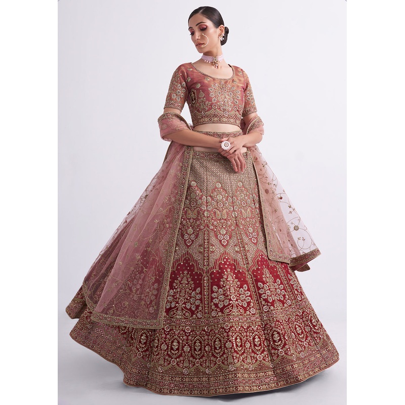Shaded Rust Maroon Wedding Style Designer Bridal Lehenga Choli