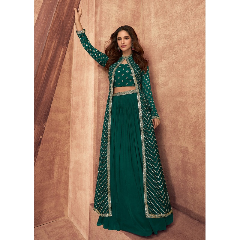 Teal Green Dola Silk Party Wear Lehenga Choli with Jacket