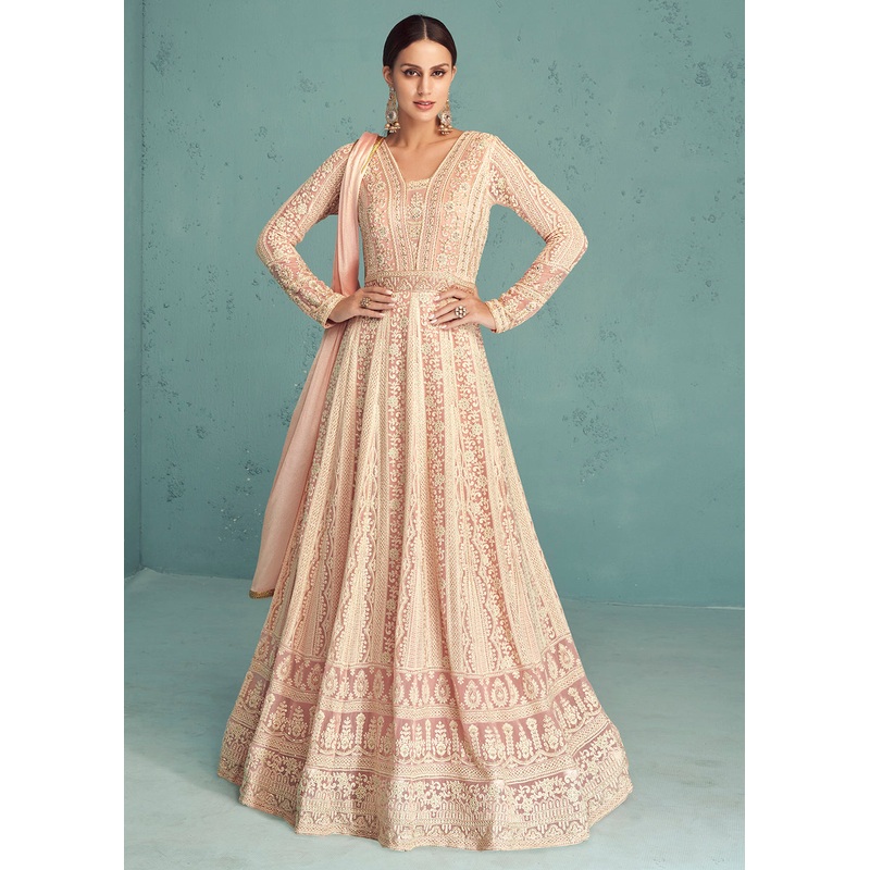 Traditional Soft Pink Georgette Embroidered Anarkali Suit