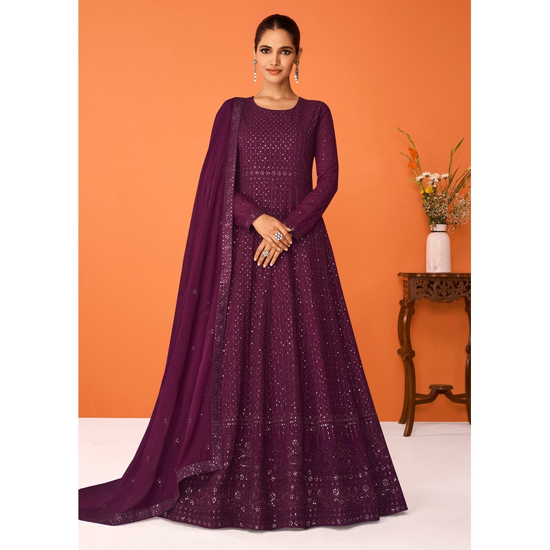Wine Wedding Festive Special Georgette Anarkali Suit