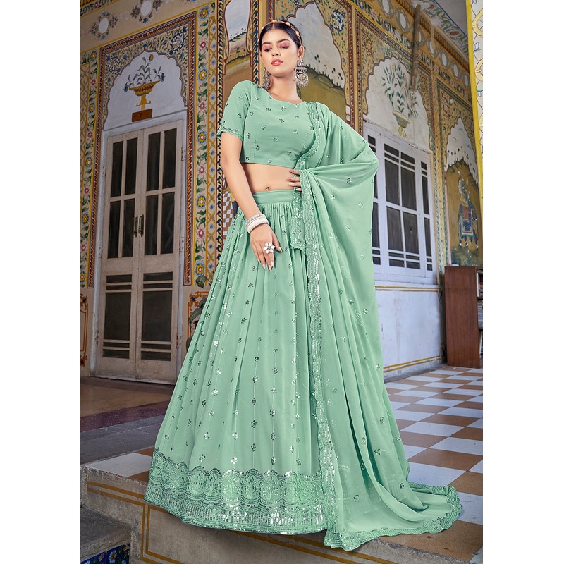 A Line Green Trendy Sequins Embroidered Wedding Lehenga