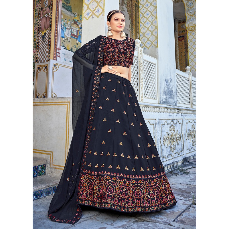 A Line Navy Blue Trendy Sequins Embroidered Wedding Lehenga