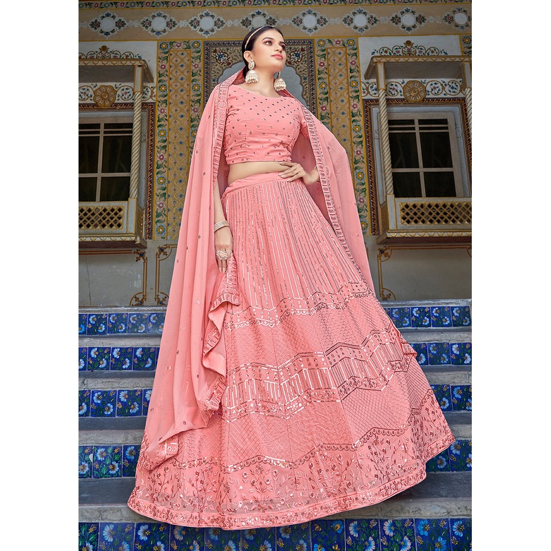 A Line Pink Trendy Sequins Embroidered Wedding Lehenga
