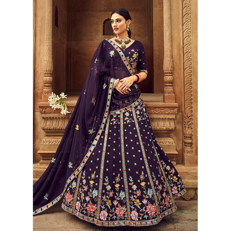 Adorning Purple Bridesmaid Georgette Wedding Lehenga Choli