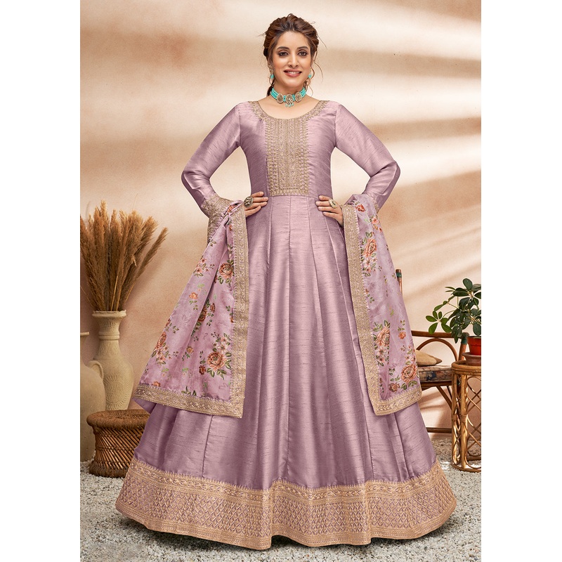 Appealing Mauve Art Silk Embellished Wedding & Party Wear Anarkali