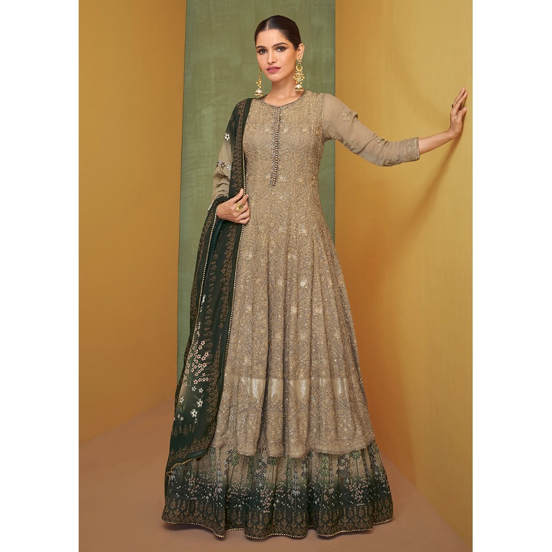 Astonishing Beige Wedding Embroidered Bridal Anarkali Gown