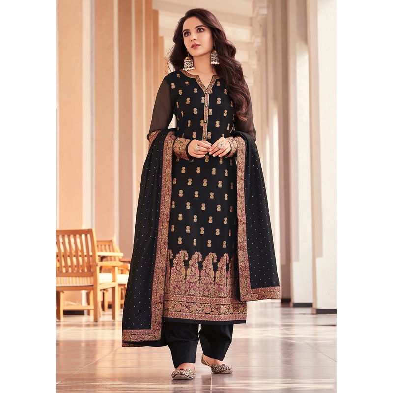 Black Jacquard Embordered Festive Pant Salwar Suit