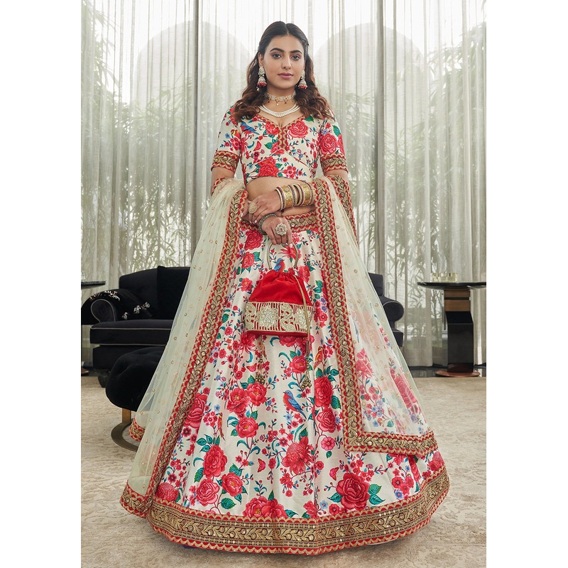 Capricious Off-White Art Silk Floral Printed Lehenga Choli