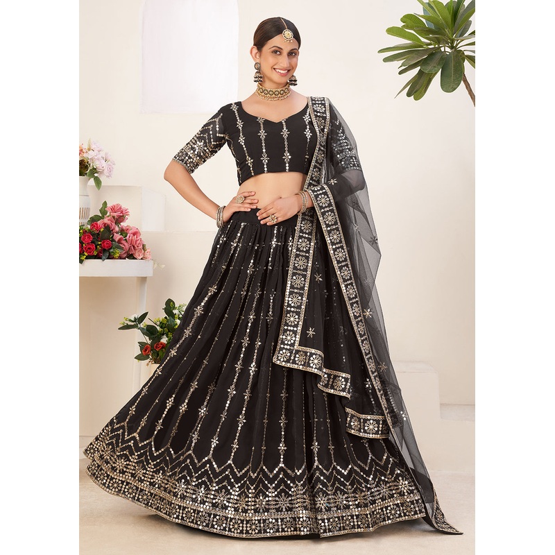 Charming Black Bordered Sequins Sangeet Wear Lehenga Choli