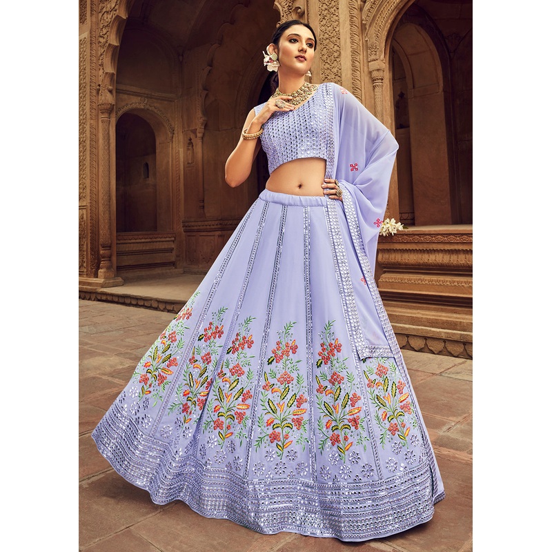 Charming Lavender Bridesmaid Georgette Wedding Lehenga Choli