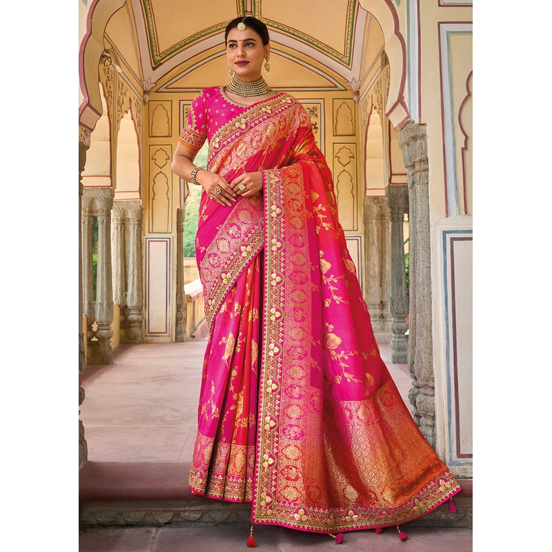 Designer Beauteous Rani Pink Silk Wedding Wear Saree