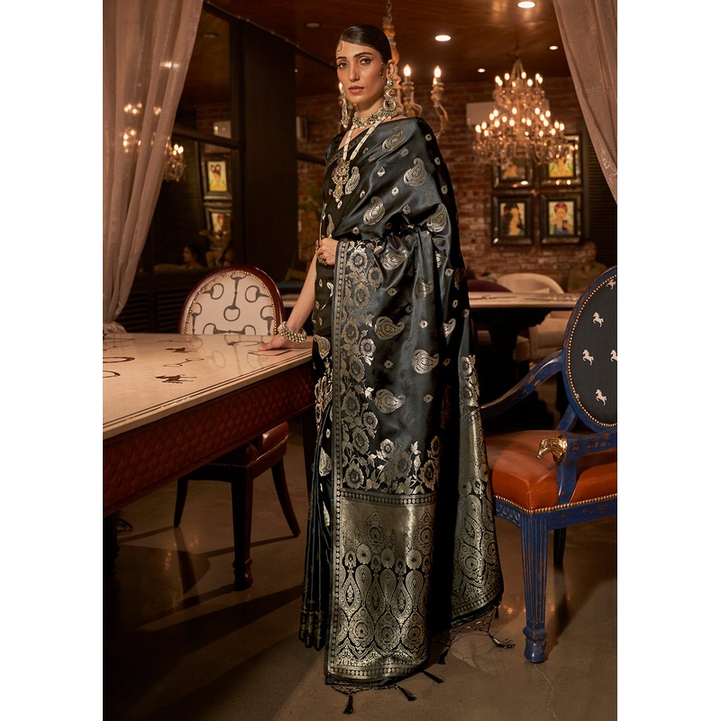 Desire Black Fascinating Zari Weaving Banarasi Silk Saree
