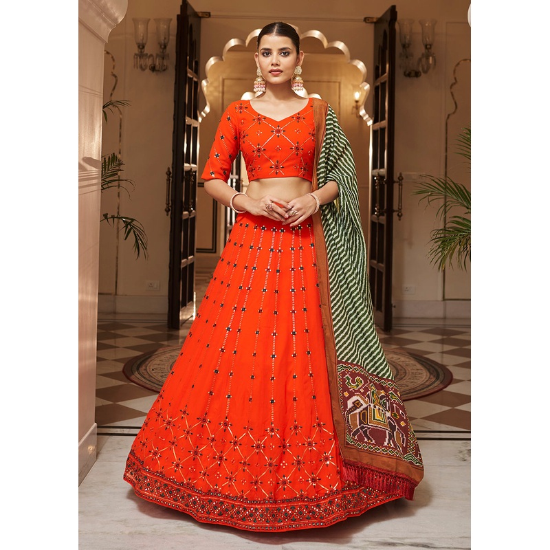 Enchanting Sequins Bright Orange Wedding Lehenga Choli