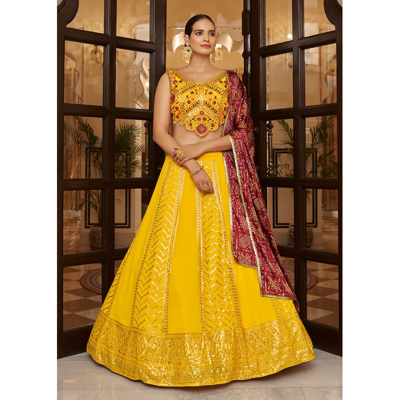 Enchanting Sequins Lovely Yellow Wedding Lehenga Choli