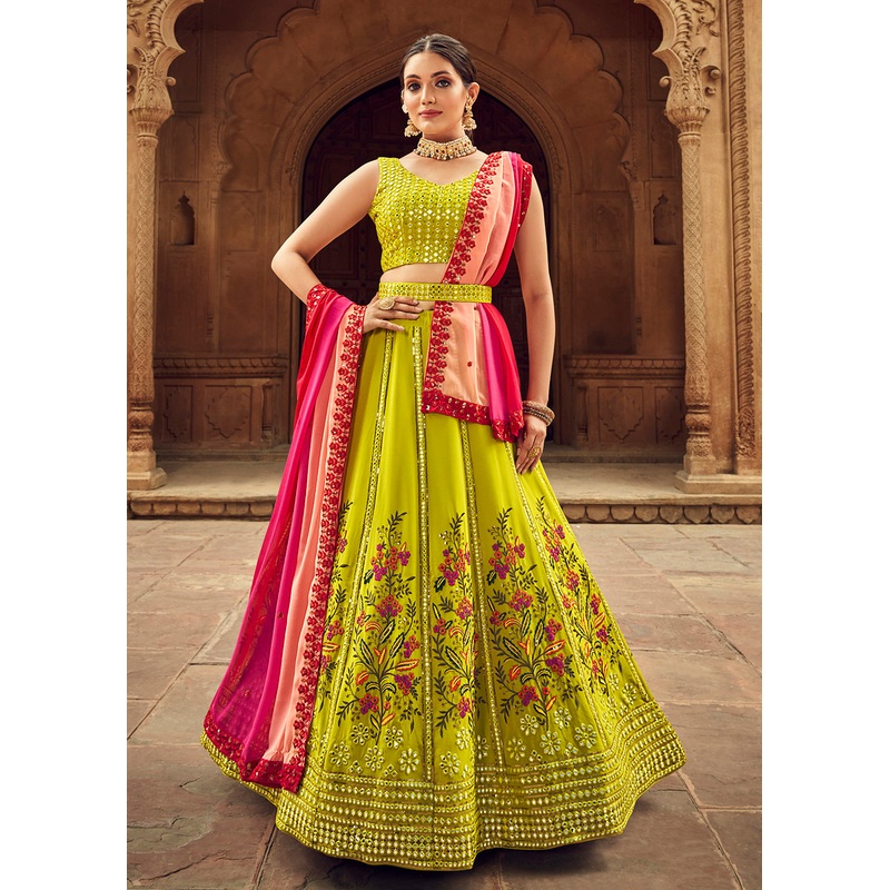 Engaging Green Bridesmaid Georgette Wedding Lehenga Choli