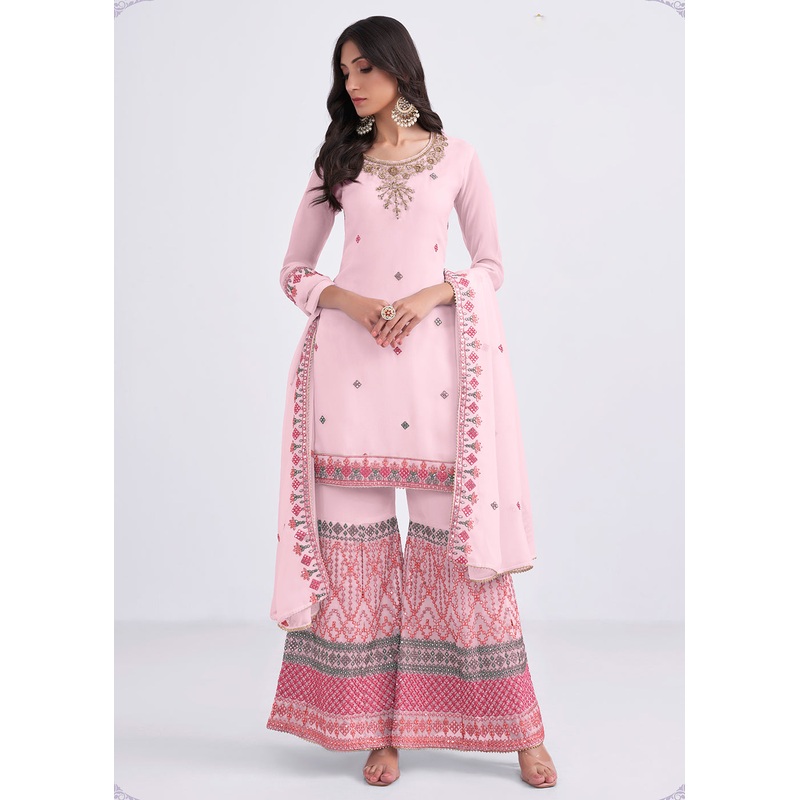 Light Pink Sequins & Multi Thread Work Designer Sharara Suit