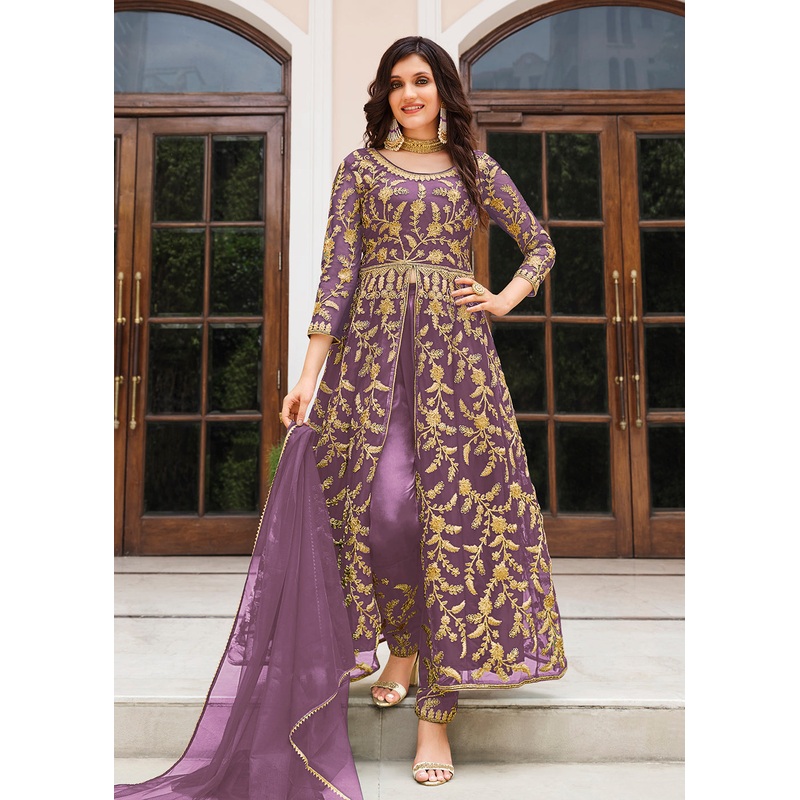 Lovely Lavender Designer Front Slit Anarkali Dress