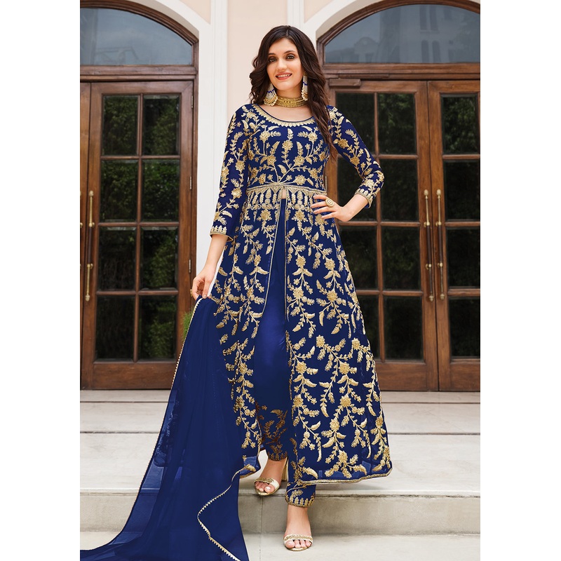 Lovely Navy Blue Designer Front Slit Anarkali Dress