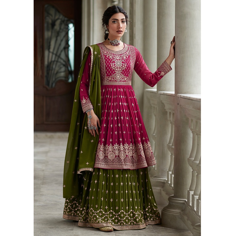 Marvelous Pink & Green Sharara Top Style Lehenga Anarkali
