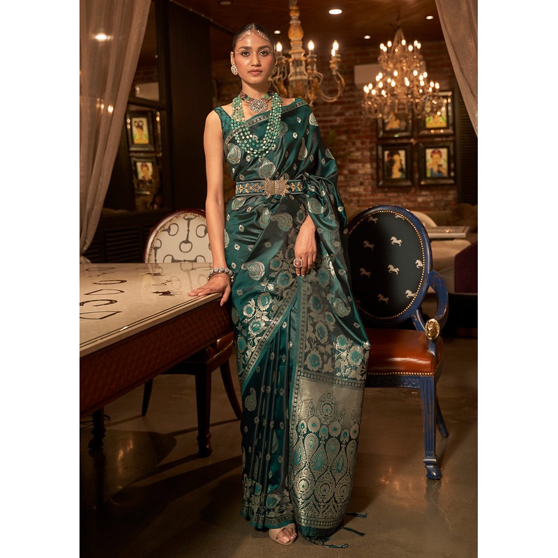 Mineral Green Fascinating Zari Weaving Banarasi Silk Saree