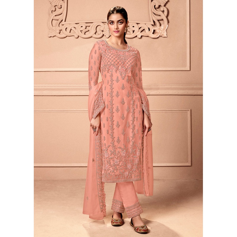 Pant Style Appealing Peach Embroidered Wedding Salwar Suit