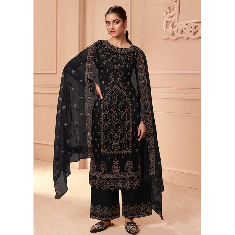 Pant Style Classy Black Embroidered Wedding Salwar Suit