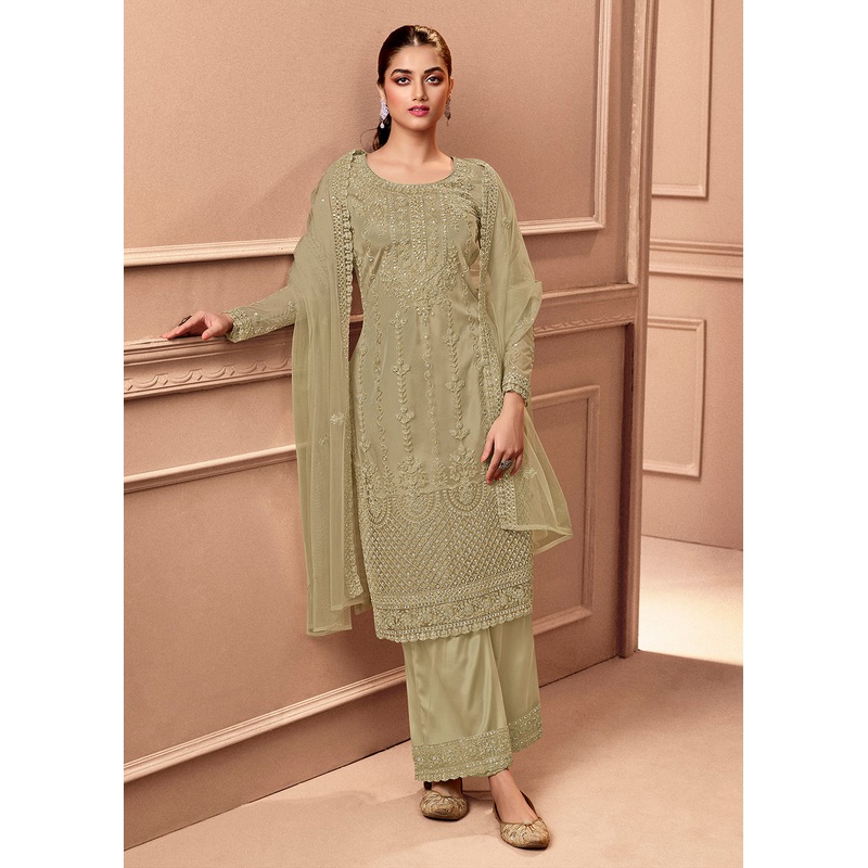 Pant Style Dusty Grey Embroidered Wedding Salwar Suit