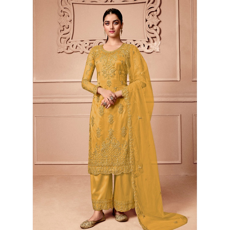 Pant Style Haldi Yellow Embroidered Wedding Salwar Suit