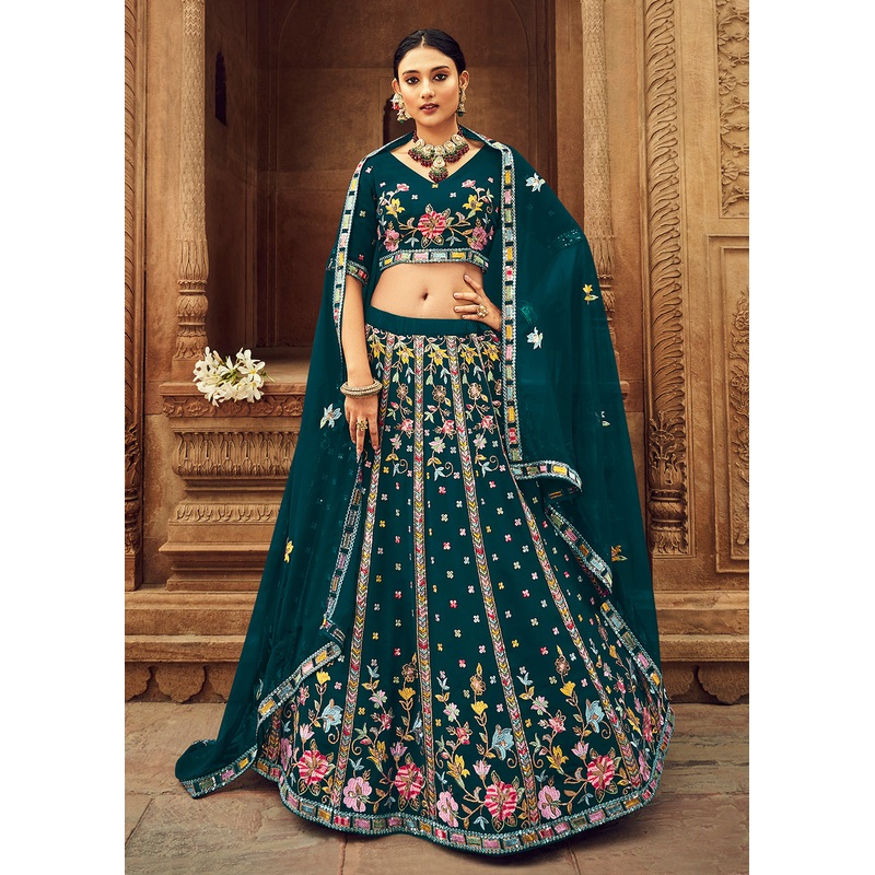 Pretty Teal Blue Bridesmaid Georgette Wedding Lehenga Choli