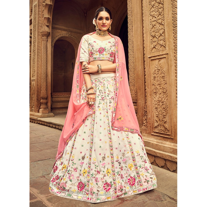 Riveting Beige Bridesmaid Georgette Wedding Lehenga Choli